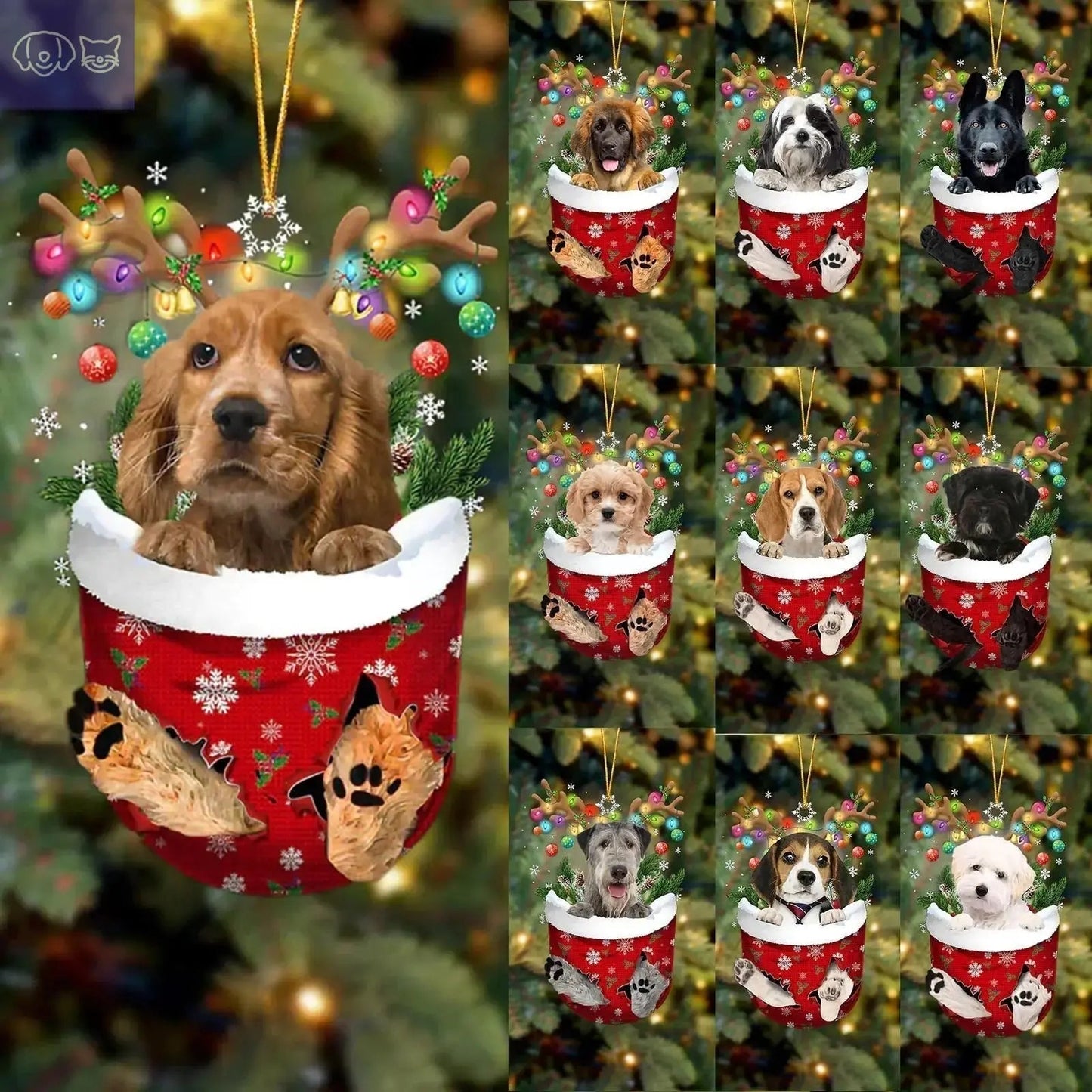 Dogs Snow Pocket Ornaments