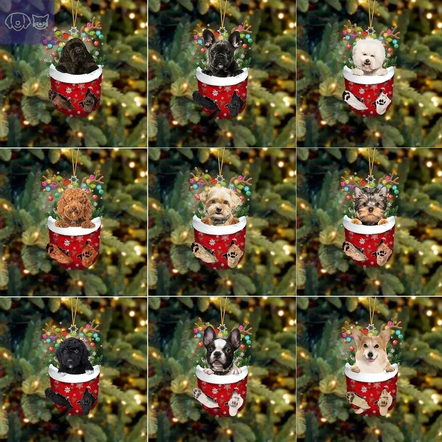 Dogs Snow Pocket Ornaments