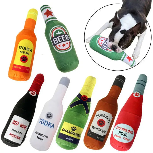 Champagne Wine Bottle Dog Toy: Plush, Squeaky, Bite-Resistant 🍾