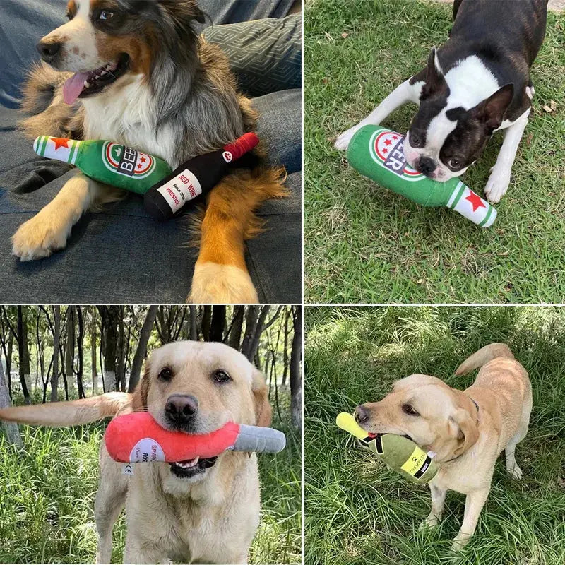 Champagne Wine Bottle Dog Toy: Plush, Squeaky, Bite-Resistant 🍾