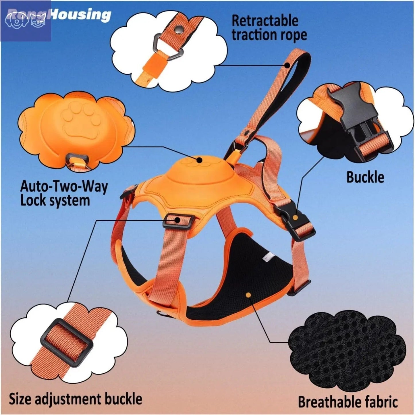Dog Harness and Retractable Leash Set All-in-One