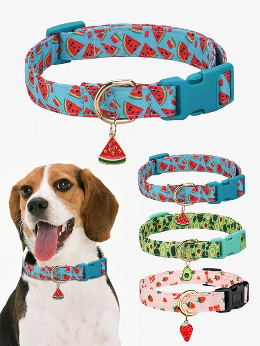 Fruit Pattern Dog Collar with Metal Pendant – Stylish & Comfortable