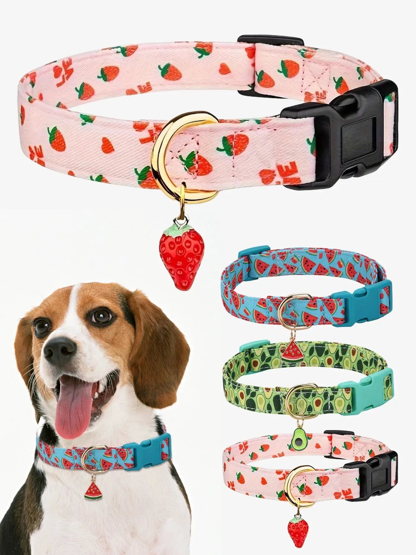 Fruit Pattern Dog Collar with Metal Pendant – Stylish & Comfortable