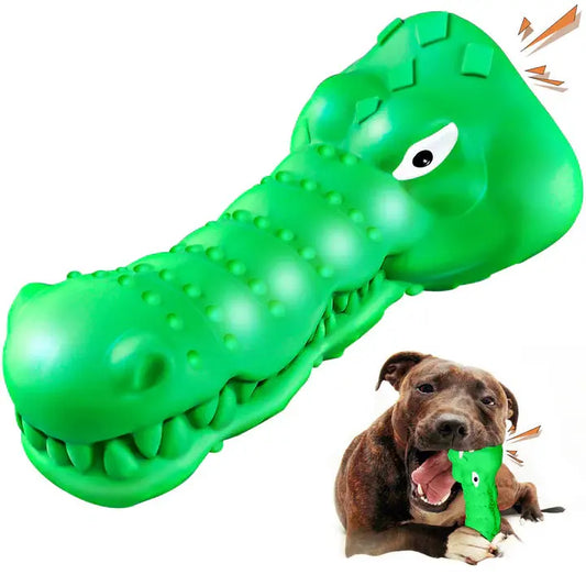 Green Rubber Alligator Toy  Head Dog Chew For Aggressive Chewers