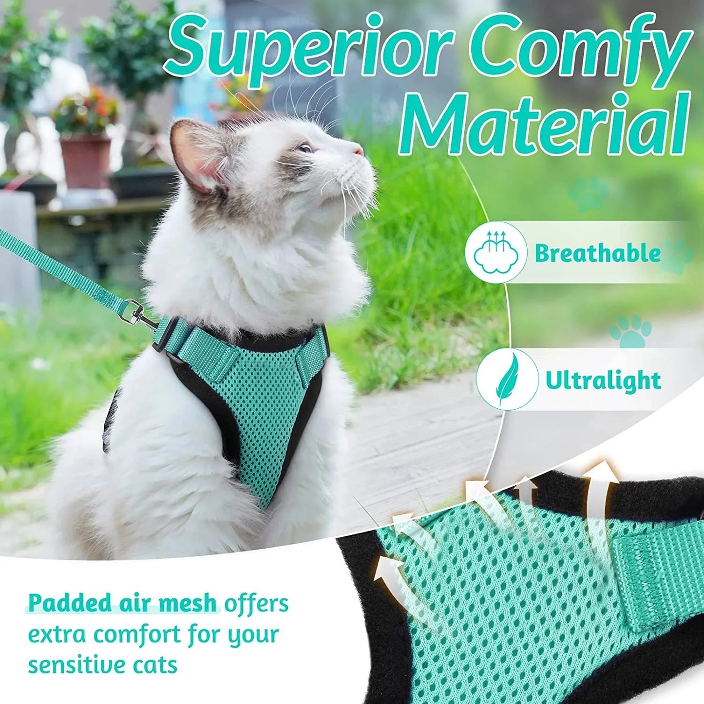 Cat Harness and Leash for Walking – Escape Proof, Soft &amp; Adjustable Vest Harnesses
